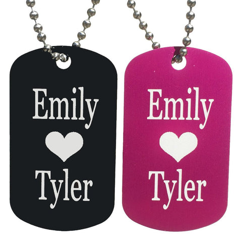 Heart with Names Dog Tag Necklaces (Pair) - Love Chirp Gifts