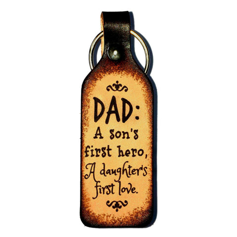 Dad is Son's Hero & Daughter's Love Leather Keychain - Love Chirp Gifts