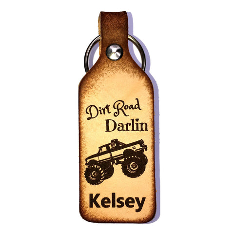 Dirt Road Darlin with Name Leather Keychain