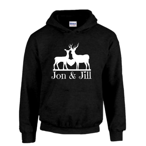Doe Heart Buck Personalized with Your Names Hoodie - Love Chirp Gifts