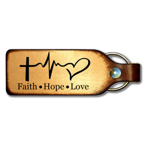Faith Hope Love Leather Keychain - Love Chirp Gifts