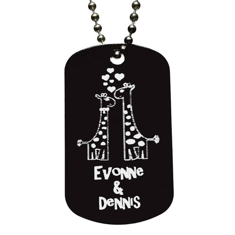 Giraffe Couple in Love Dog Tag Necklace with Free Customization - Love Chirp Gifts