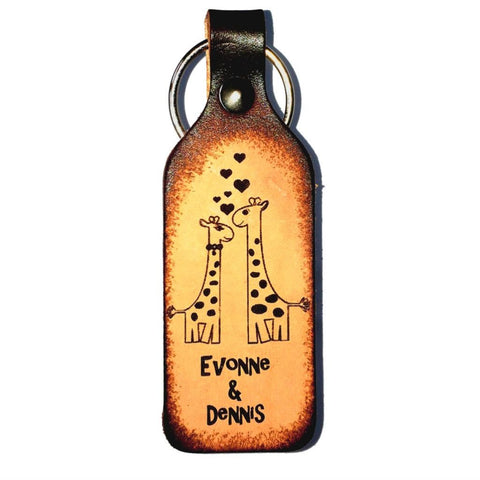 Giraffe Couple in Love Leather Keychain - Love Chirp Gifts