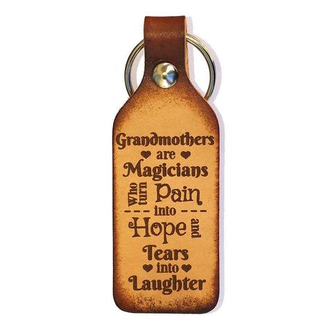 Grandmothers are Magicians Leather Keychain