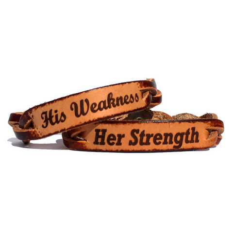Her Strength and His Weakness Leather Bracelets (Pair)