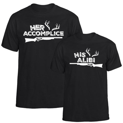 Her Accomplice His Alibi Couples Unisex T-shirts - Love Chirp Gifts