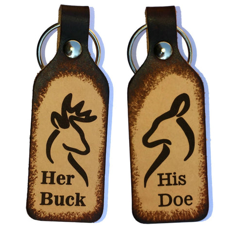 Her Buck & His Doe Couples Leather Keychains (Pair)
