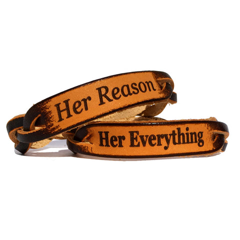 Her Everything and Her Reason Leather Bracelets (Pair) - Love Chirp Gifts