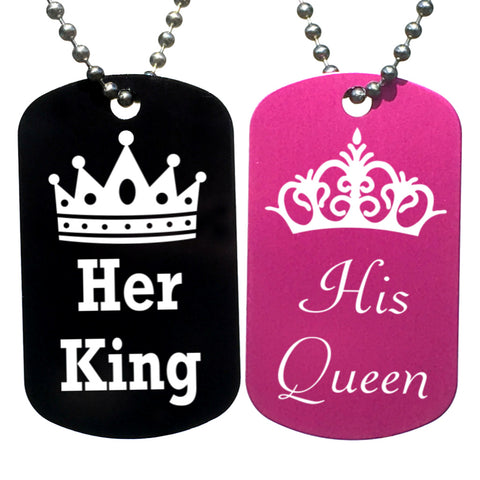 Her King & His Queen Dog Tag Necklaces (Pair) - Love Chirp Gifts