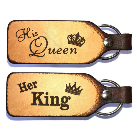 Her King & His Queen Leather Keychain Set
