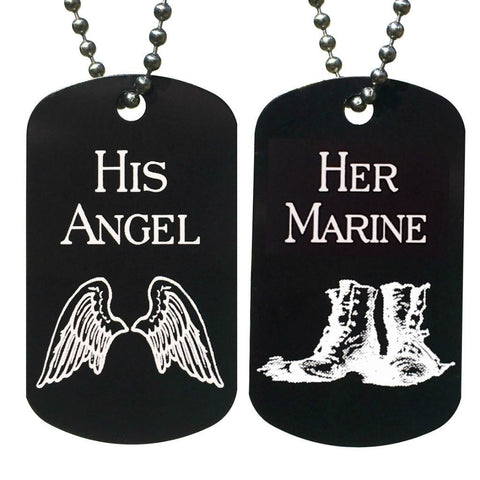 His Angel & Her Marine Dog Tag Necklaces
