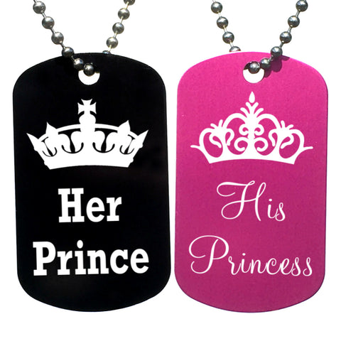 Her Prince & His Princess Dog Tag Necklaces (Pair) - Love Chirp Gifts