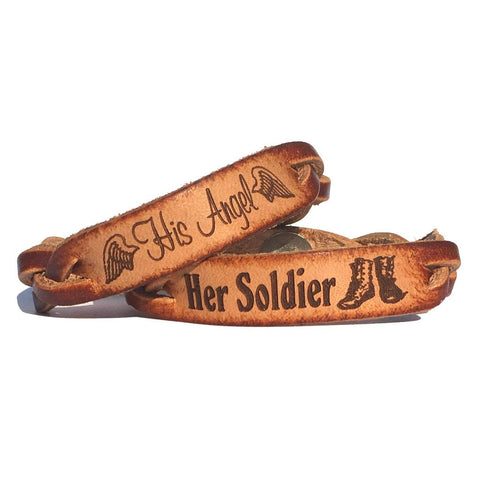 His Angel & Her Soldier Leather Bracelets (Pair) - Love Chirp Gifts