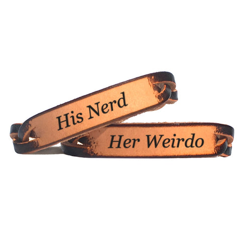 Personalized His and Her Leather Engraved Bracelet Set