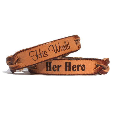 Her Hero and His World Leather Bracelets