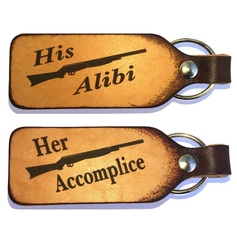 Her Accomplice His Alibi Couples Keychain Set