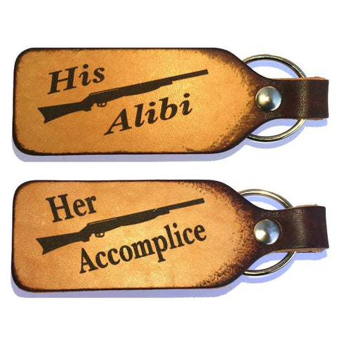 Her Accomplice His Alibi Couples Keychain Set