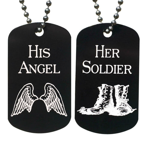 His Angel & Her Soldier Dog Tag Necklaces