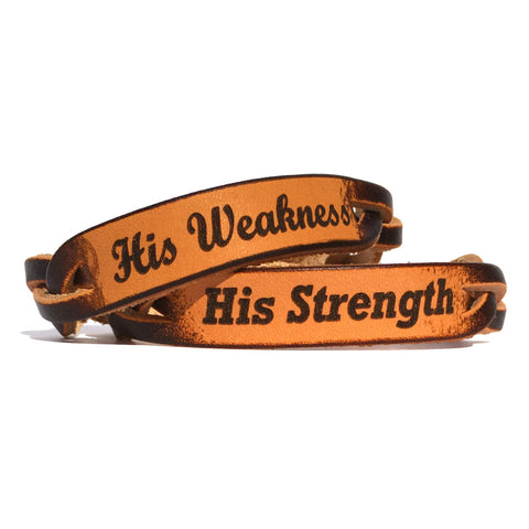 His Strength and His Weakness Leather Bracelets (Pair) - Love Chirp Gifts