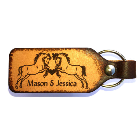 Horse Couple Engraved Leather Keychain with Free Customization - Love Chirp Gifts