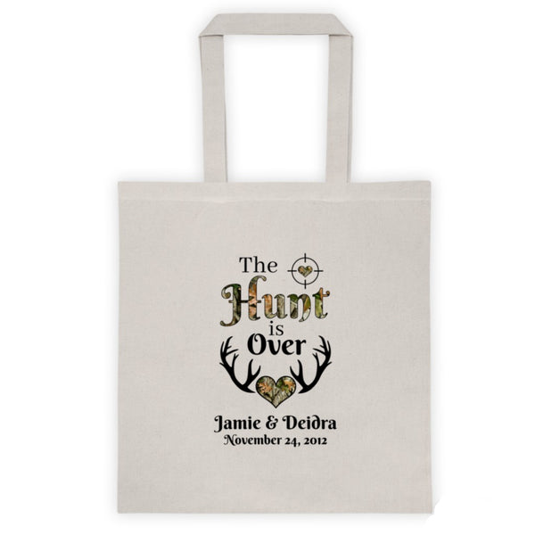 The Hunt is Over Tote Personalized with Your Names and Date Love Chirp Gifts