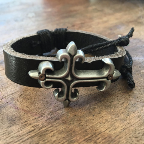 The Dustin Cross Hemp and Black Leather Bracelet - Love Chirp Gifts