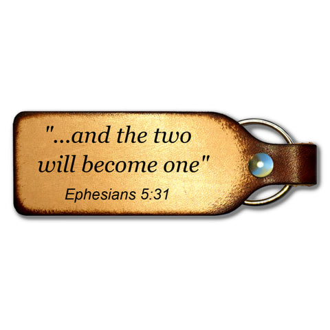 And the Two Will Become One Leather Keychain