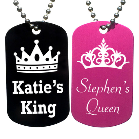 King & Queen Personalized with Your Names Dog Tag Necklaces (Pair) - Love Chirp Gifts