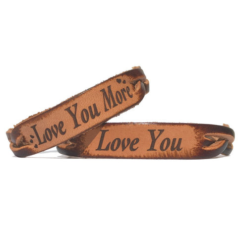 Love You & Love You More Leather Bracelets (Pair) - Love Chirp Gifts