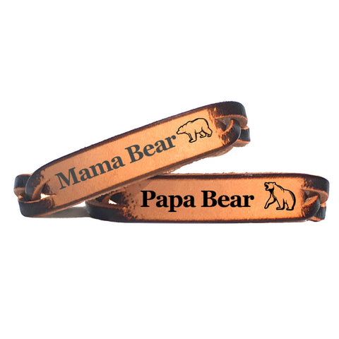 Mama Bear & Papa Bear Leather Couples Bracelet Set - Love Chirp Gifts