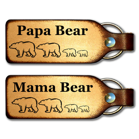 Mama Bear & Papa Bear Couples Leather Keychains - Love Chirp Gifts