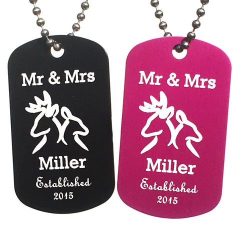 Mr & Mrs Buck and Doe Dog Tag Necklaces with Free Customization (Pair) - Love Chirp Gifts