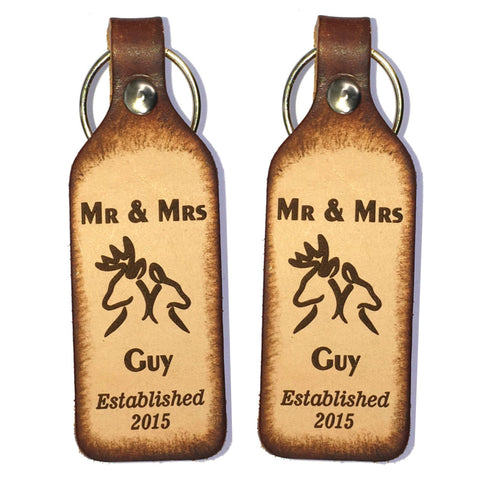 Mr & Mrs Buck and Doe Leather Keychain - Love Chirp Gifts