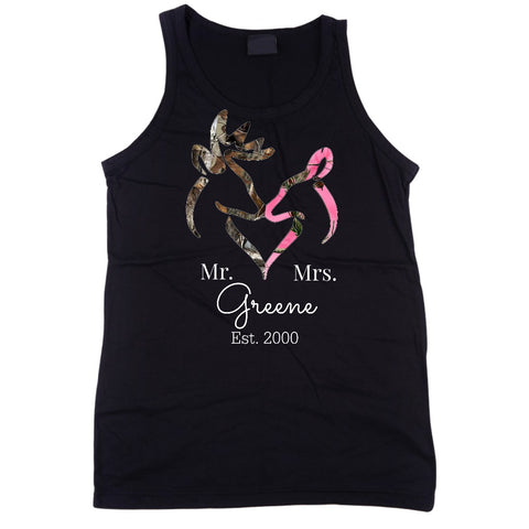 Mr and Mrs Personalized Camo Buck and Doe Tank Top - Love Chirp Gifts