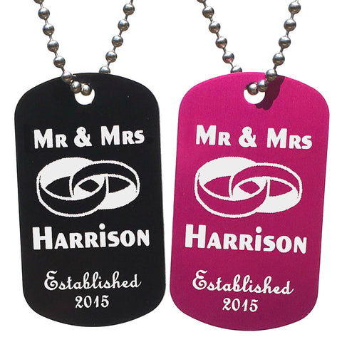 Mr & Mrs Dog Tag Necklaces with Free Customization (Pair) - Love Chirp Gifts