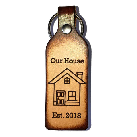Our House with Established Date Leather Keychain