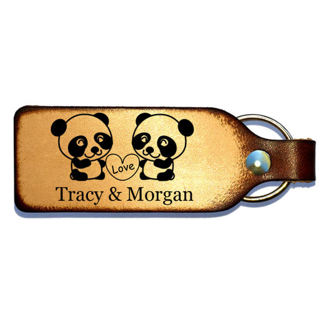 Panda Love Leather Engraved Couples Keychain - Love Chirp Gifts