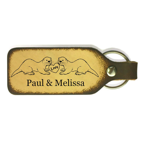 Otter Couple Leather Engraved Keychain - Love Chirp Gifts