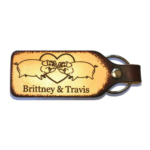 For the Love of Pigs Couples Leather Keychain with Free Customization