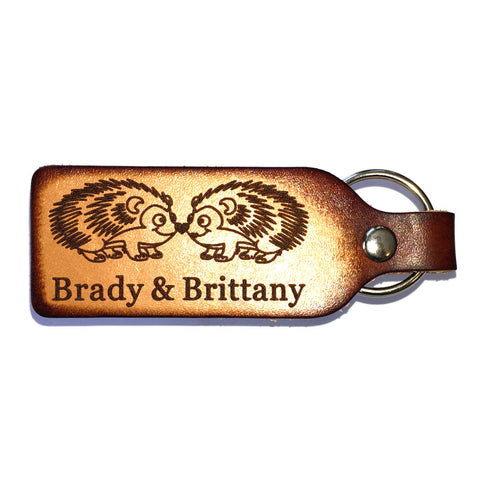 Porcupine Couple Leather Engraved Keychain Personalized With Your Names - Love Chirp Gifts