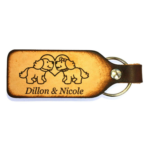 Puppy Love Couples Leather Keychain with Free Customization