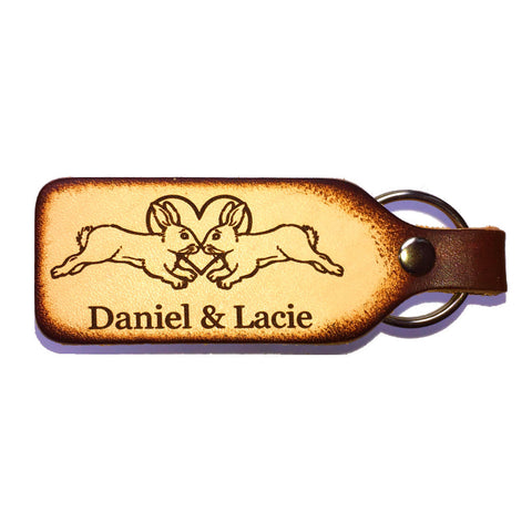 Rabbit Couple Engraved Leather Keychain with Free Customization - Love Chirp Gifts