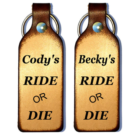 Ride or Die Leather Couples Keychains with Free Customization - Love Chirp Gifts