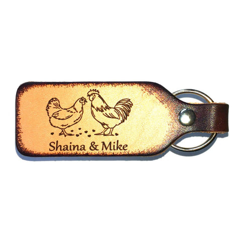 Rooster and Hen Couples Keychains Personalized with Your Names