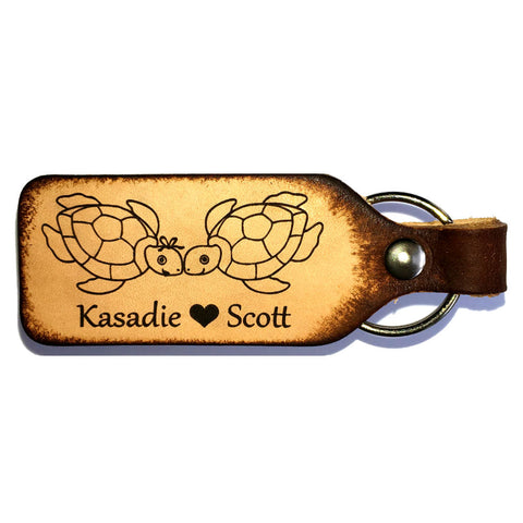 Sea Turtle Love with your Names Couples Keychain