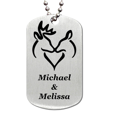 Snuggling Buck & Doe with Your Names Stainless Steel Dog Tag Necklace