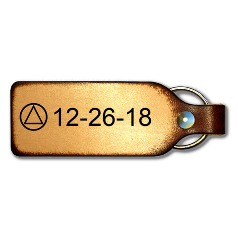 Sobriety Date Leather Keychain with AA Symbol - Love Chirp Gifts