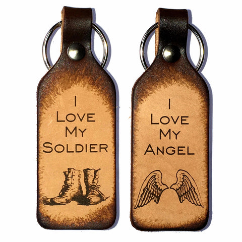 I Love My Angel & I Love My Soldier Leather Keychains - Love Chirp Gifts