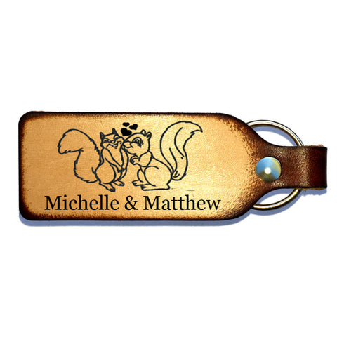 Squirrel Couple Leather Keychain with Free Customization - Love Chirp Gifts