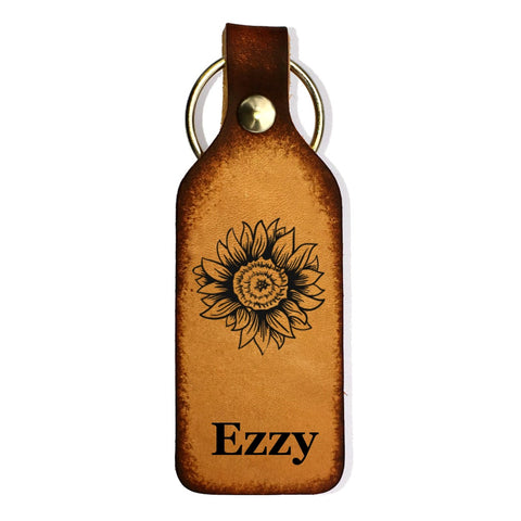 Sunflower with Name(s) Leather Keychain - Love Chirp Gifts